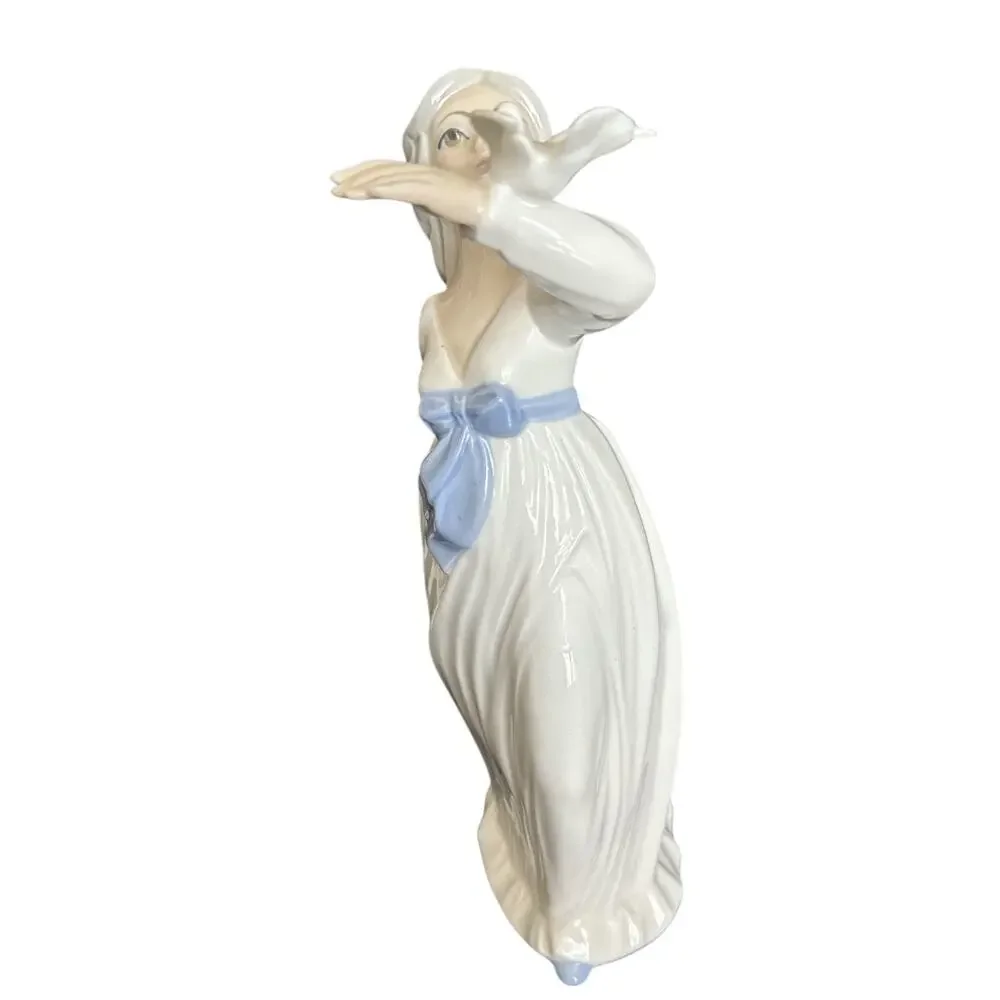 Vintage Tengra Porcelain Dancing Girl with Dove Figurine